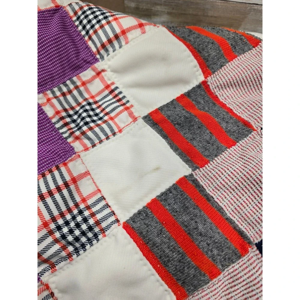 Handmade Patchwork Quilt Oversized 115x90 Multi Color Crochet Border Vintage